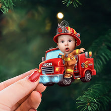 Load image into Gallery viewer, Personalized Kid Firefighter Photo Ornament Ornament PopCulturePrints