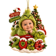Load image into Gallery viewer, “Celebrate Your Baby's First Christmas!” - Custom Grinch-Inspired Ornament for Kids - Perfect Personalized Gift for Family and Friends