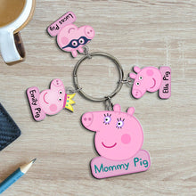 Load image into Gallery viewer, Custom Mommy Pig Keychain with Personalized Charms Keychains PopCulturePrints