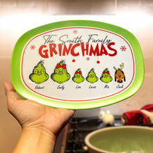Load image into Gallery viewer, Personalized Grinch Family Christmas Plate Resin Plate PopCulturePrints