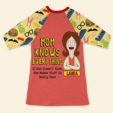 Load image into Gallery viewer, Mom Knows Everything - Personalized Raglan Dress for Moms & Grandmas AOP Products PopCulturePrints