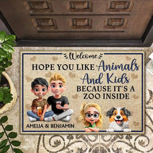 Load image into Gallery viewer, Welcome! Hope You Like Animals And Kids - Personalized Doormat Doormat PopCulturePrints