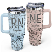 Load image into Gallery viewer, Nurse's Heart: Personalized Nurse Job Title Flower Pattern - Custom Engraved 40oz Tumbler Engraved 40oz Tumbler PopCulturePrints