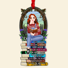 Load image into Gallery viewer, Personalized Christmas Ornament for Book Lovers - Girl Sitting on Books Ornament PopCulturePrints