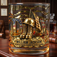 Load image into Gallery viewer, "A Toast to Our Heroes" - Proud Veteran Dad Drinking Glass - Custom Personalized Gift for Dads, Grandpas and Veterans Glass PopCulturePrints