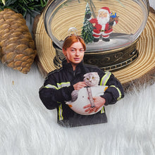 Load image into Gallery viewer, Personalized Firefighter Photo Ornament with Cat Ornament PopCulturePrints