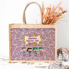 Load image into Gallery viewer, Personalized Jute Tote Bag for Grandma - Raising Her Rugrats Jute Tote Bag PopCulturePrints