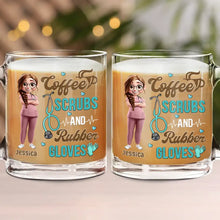 Load image into Gallery viewer, Coffee, Scrubs, and Rubber Gloves - Custom Personalized Glass Mug for Healthcare Heroes Glass Mug PopCulturePrints