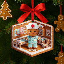 Load image into Gallery viewer, “Celebrate Care with a Touch of Sweetness” - Personalized Nurse Gingerbread Christmas Ornament - Unique Gift for Nurses, Healthcare Workers, and Holiday Celebrations Ornament PopCulturePrints