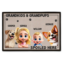 Load image into Gallery viewer, Grandkids And Grandpups Spoiled Here - Personalized Doormat Doormat PopCulturePrints