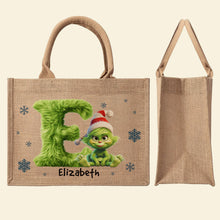 Load image into Gallery viewer, Personalized Holiday Alphabet Jute Tote Bag Jute Tote Bag PopCulturePrints