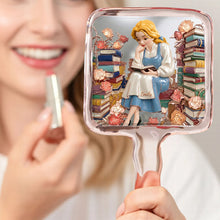 Load image into Gallery viewer, "Immerse Yourself in Stories" - Girl in Books Handle Mirror - Personalized Gift for Book Lovers Mirror PopCulturePrints