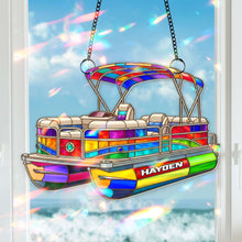 Load image into Gallery viewer, Bring Color to Your Space - Colorful Pontoon Boat Suncatcher - Personalized Gifts for Pontoon Enthusiasts Ornament PopCulturePrints
