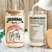 Load image into Gallery viewer, Mama Bear Nutrition Facts - Personalized Clear Glass Can - Perfect Gift for Mom and Grandma Clear Glass Can PopCulturePrints