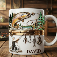 Load image into Gallery viewer, Hooked on Fishing - Personalized Coffee Mug for Fishing Lovers Coffee Mug PopCulturePrints