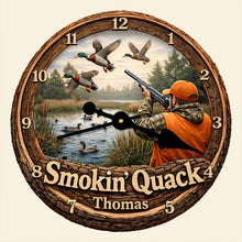 Load image into Gallery viewer, Smokin' Quack Wall Clock - Personalized Gift for Hunters Hanging Wall Clock PopCulturePrints