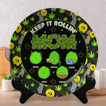 Load image into Gallery viewer, “Keep It Rollin’ DAD” - Personalized Ceramic Round Plate for Dad, Perfect Gift for Father's Day & Grandpa Ceramic Round Plate PopCulturePrints