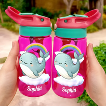 Load image into Gallery viewer, Cute Lion Design - Personalized Kids Water Bottle with Straw Kids Water Bottle With Straw PopCulturePrints