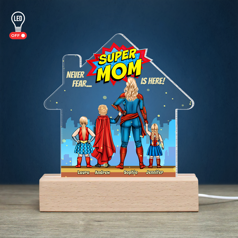 Super Mom Personalized 3D LED Light - Custom Christmas Gift for Kids Led Night Light PopCulturePrints