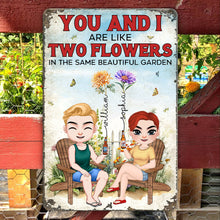 Load image into Gallery viewer, Personalized Couple Metal Sign - Two Flowers Garden Theme Metal Signs PopCulturePrints
