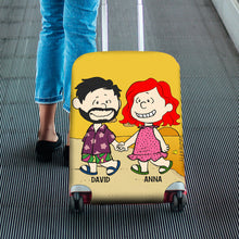 Load image into Gallery viewer, Personalized Peanuts Cartoon Couple Luggage Cover - Baecation Adventure Luggage Cover PopCulturePrints
