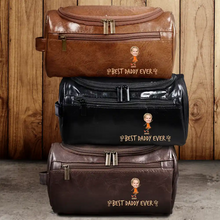 Load image into Gallery viewer, Custom Photo Outline: Best Dad Ever - Personalized Leather Toiletry Bag Leather Toiletry Bag PopCulturePrints