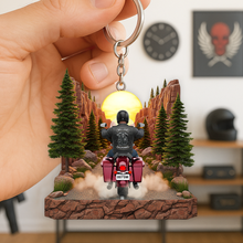 Load image into Gallery viewer, Ride Into Adventure: Biker Keychain - Personalized Gifts for Bikers Keychains PopCulturePrints