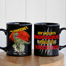 Load image into Gallery viewer, Roaring Daddysaurus Personalized Black Mug Coffee Mug PopCulturePrints
