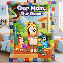Load image into Gallery viewer, "Our Mom, Our Queen" - Personalized Happy Puppy Family Blanket - Perfect Gift for Mom, Grandma, Loved Ones Blanket PopCulturePrints