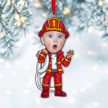 Load image into Gallery viewer, Personalized Firefighter Christmas Ornament for Kids - Funny Custom Photo Gift Ornament PopCulturePrints