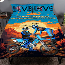 Load image into Gallery viewer, Personalized Motocross Couple Quilt Bed Set - Forever Memories Blanket PopCulturePrints
