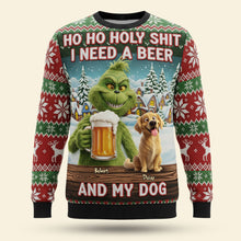Load image into Gallery viewer, Ho Ho Holy Shit, I Need A Beer – Personalized Dog Lover Ugly Sweater for Christmas AOP Products PopCulturePrints