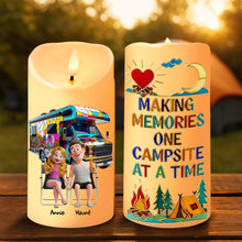 Load image into Gallery viewer, "Making Memories Together" - Camping Couple On Wheels LED Candle - Personalized Gifts for Couples Led Candle PopCulturePrints
