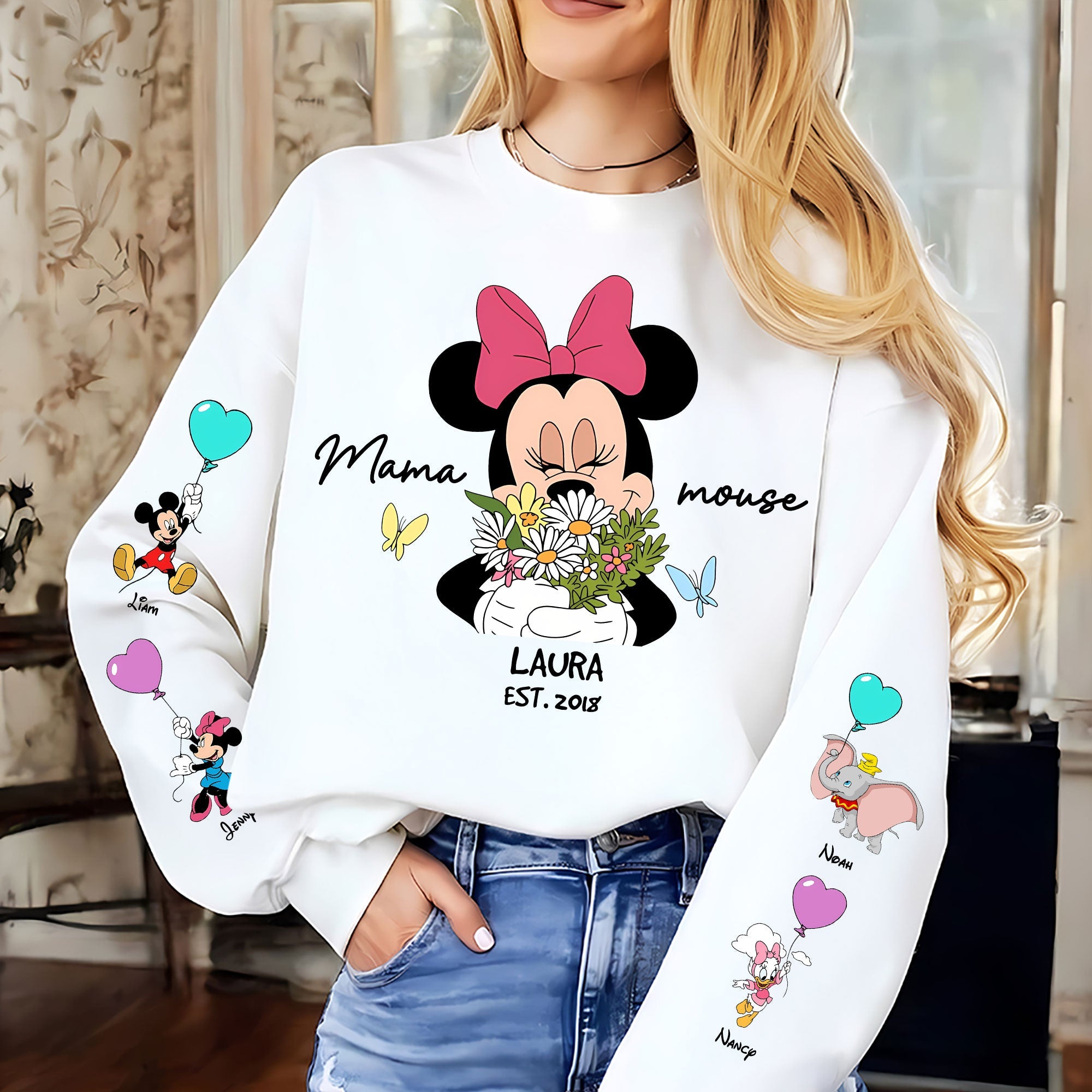 ‘A Mother’s Love Blooms Forever’ - Personalized Mama Mouse Shirt - Gift for Mom and Grandma AOP Products PopCulturePrints