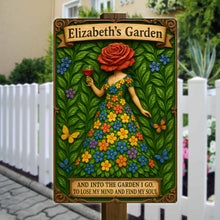 Load image into Gallery viewer, Find Your Soul in the Garden - Personalized Garden Girl Metal Sign - Custom Gift for Her Metal Signs PopCulturePrints