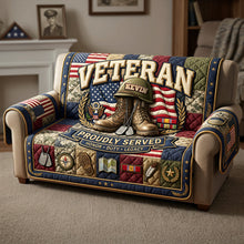 Load image into Gallery viewer, Proudly Served: Personalized Veteran Quilted Sofa Cover - A Meaningful Gift for Heroes
