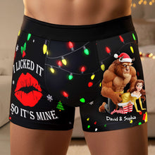 Load image into Gallery viewer, “I Licked It, So It's Mine” - Fun-Loving Couples Christmas Boxers - Personalized Gifts for Him Boxer Briefs PopCulturePrints