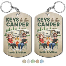 Load image into Gallery viewer, "Adventure Awaits!" - Personalized Keys To The Camper Aluminum Keychain - Perfect Gift for Couples and Campers Aluminum Keychain PopCulturePrints