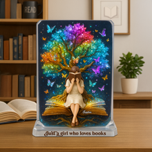 Load image into Gallery viewer, Just a Girl Who Loves Books - Personalized Reading Girl Acrylic Plaque for Book Lovers Shaped Plaques PopCulturePrints