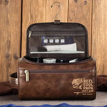Load image into Gallery viewer, "Fishing with Dad: A Personalized Touch for Every Adventure" - Fishing Dad Leather Toiletry Bag - Custom Gift for Dad & Grandpa Toiletry Bag PopCulturePrints