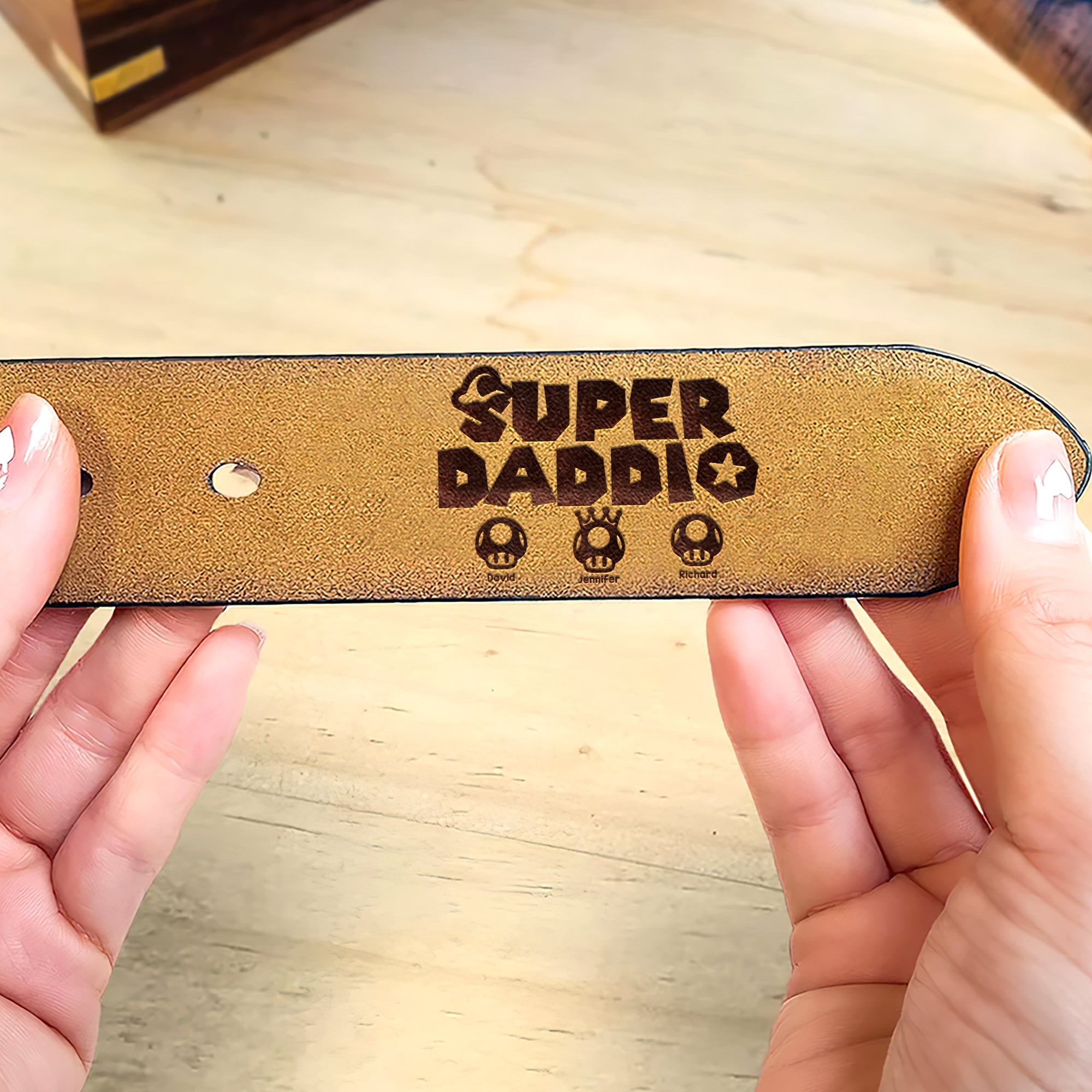 Custom 'Super Daddio' Secret Message Belt - Unique Father's Day Gift Belts PopCulturePrints