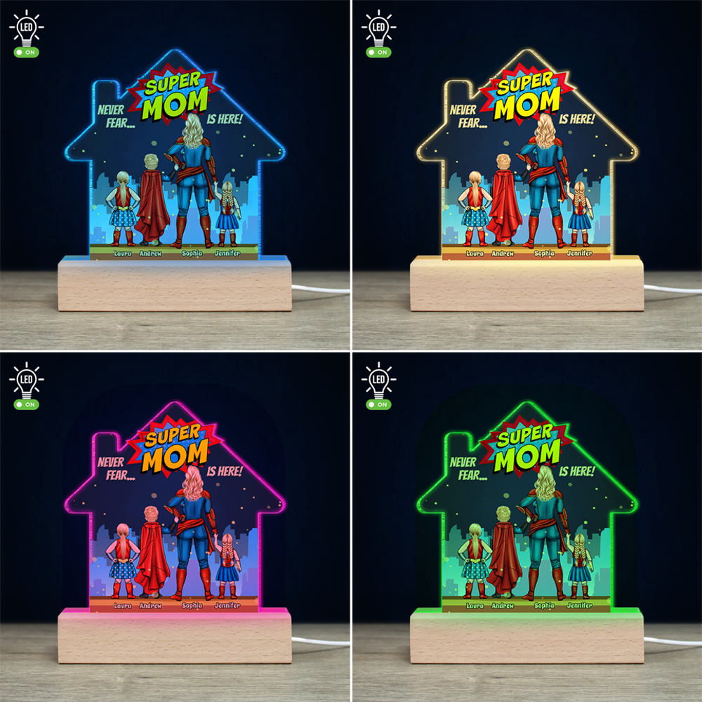 Super Mom Personalized 3D LED Light - Custom Christmas Gift for Kids Led Night Light PopCulturePrints