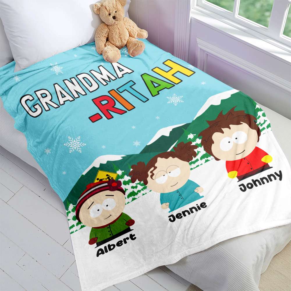Customized Cartoon Character Blanket for Grandma - Personalized Gift Blanket PopCulturePrints