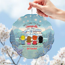 Load image into Gallery viewer, Personalized Friends Wind Spinner - Welcome to Our Campsite Ornament PopCulturePrints
