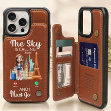 Load image into Gallery viewer, The Sky Is Calling And I Must Go - Personalized Leather Flip Wallet Phone Case Leather Flip Wallet Phone Case PopCulturePrints