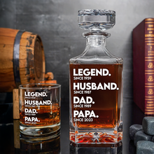 Load image into Gallery viewer, Celebrate Greatness - Personalized Dad Whiskey Decanter Set Whiskey Bottle PopCulturePrints