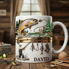 Load image into Gallery viewer, Hooked on Fishing - Personalized Coffee Mug for Fishing Lovers Coffee Mug PopCulturePrints