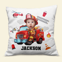 Load image into Gallery viewer, Personalized Kid Firefighter Pillow - Custom Photo Gift Pillow PopCulturePrints