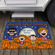 Load image into Gallery viewer, Personalized Family Halloween Doormat - Welcome Great Pumpkin Doormat PopCulturePrints
