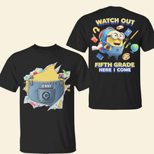 Load image into Gallery viewer, Watch Out! Fourth Grade Here I Come - Cute Cartoon Personalized Back To School Shirt for Kids Shirts PopCulturePrints